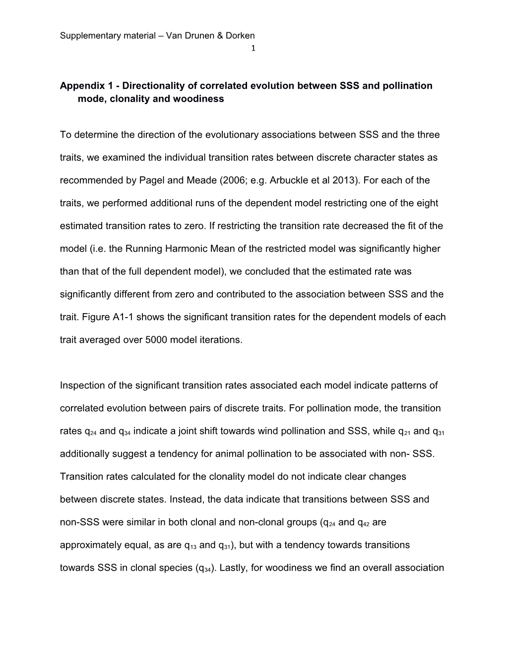 Appendix 1 - Directionality of Correlated Evolution Between SSS and Pollination Mode, Clonality