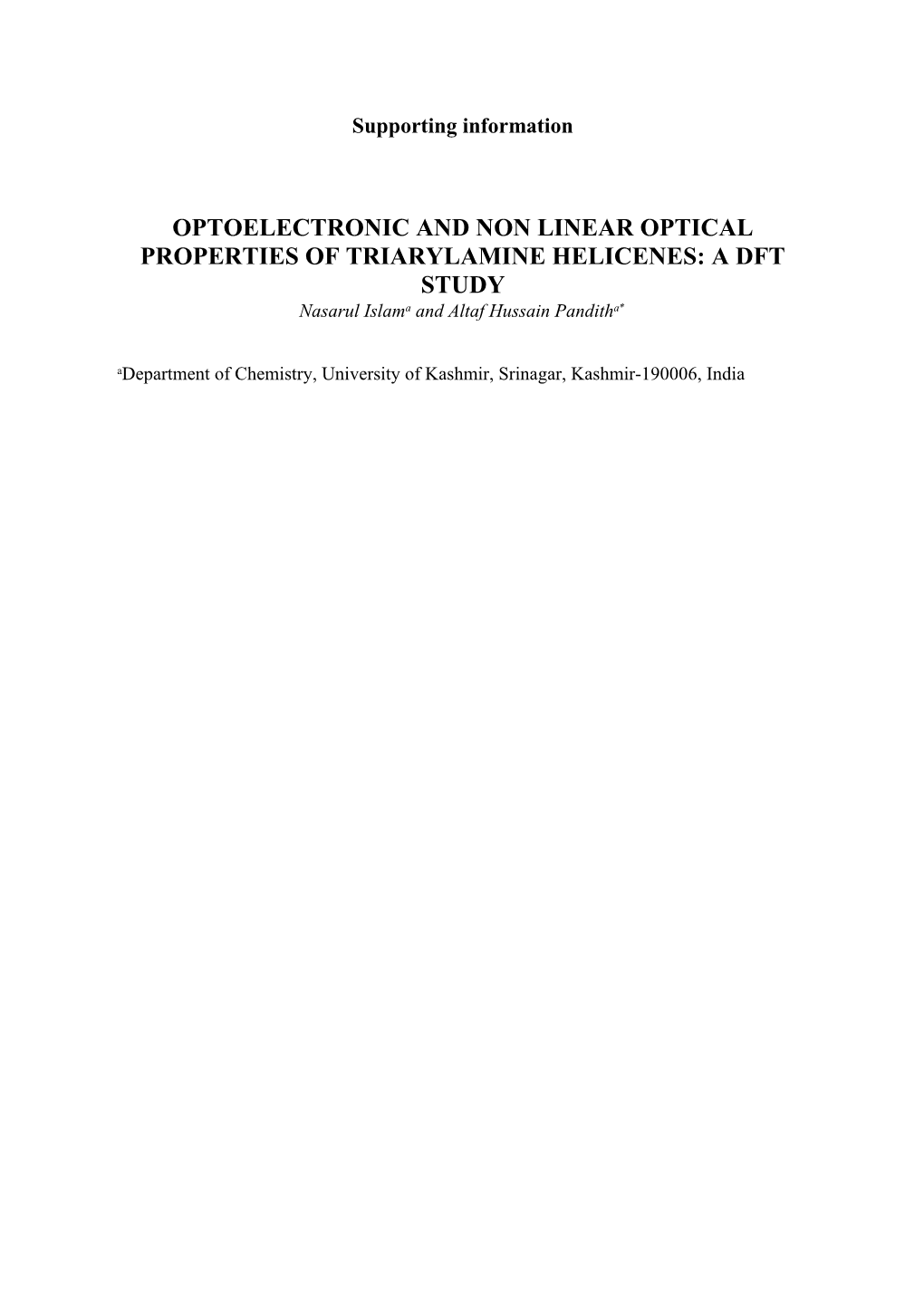 Optoelectronic and Non Linear Optical Properties of Triarylamine Helicenes: a Dft Study