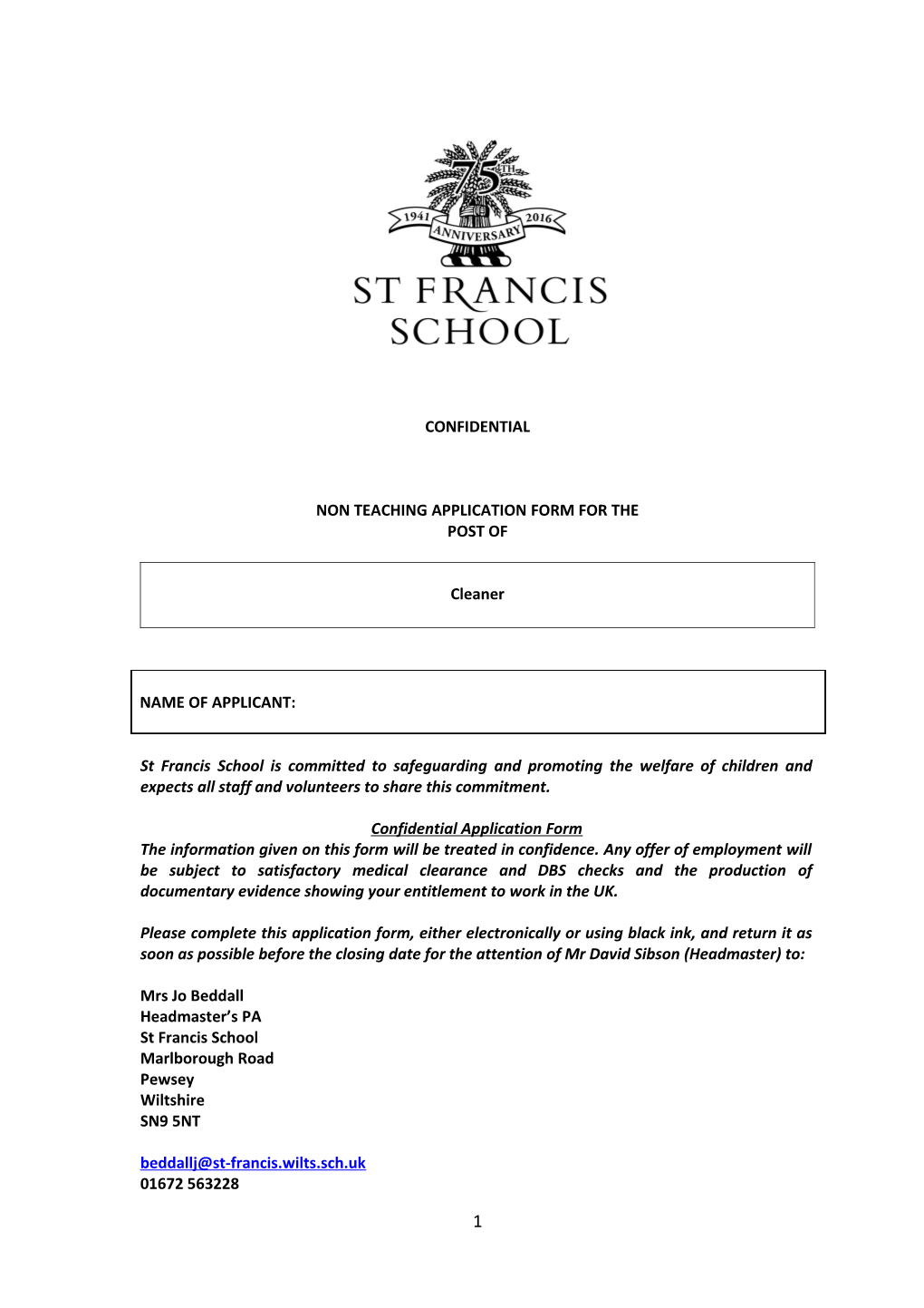 Application Form for Teaching Posts