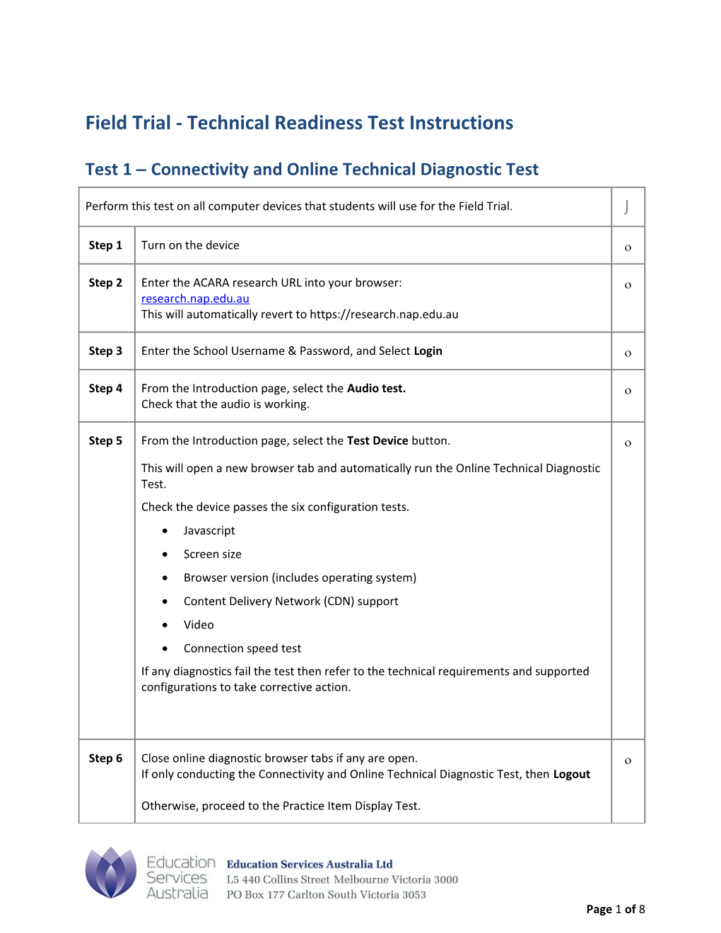 NAP-CC Trial Readiness Test Guide