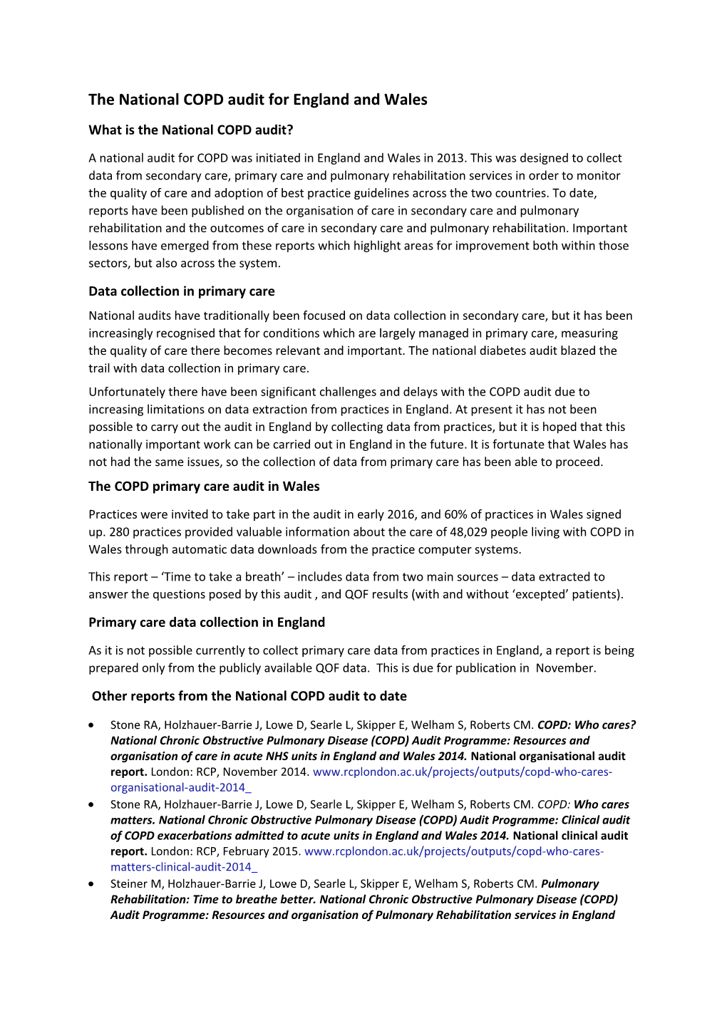 The National COPD Audit for England and Wales