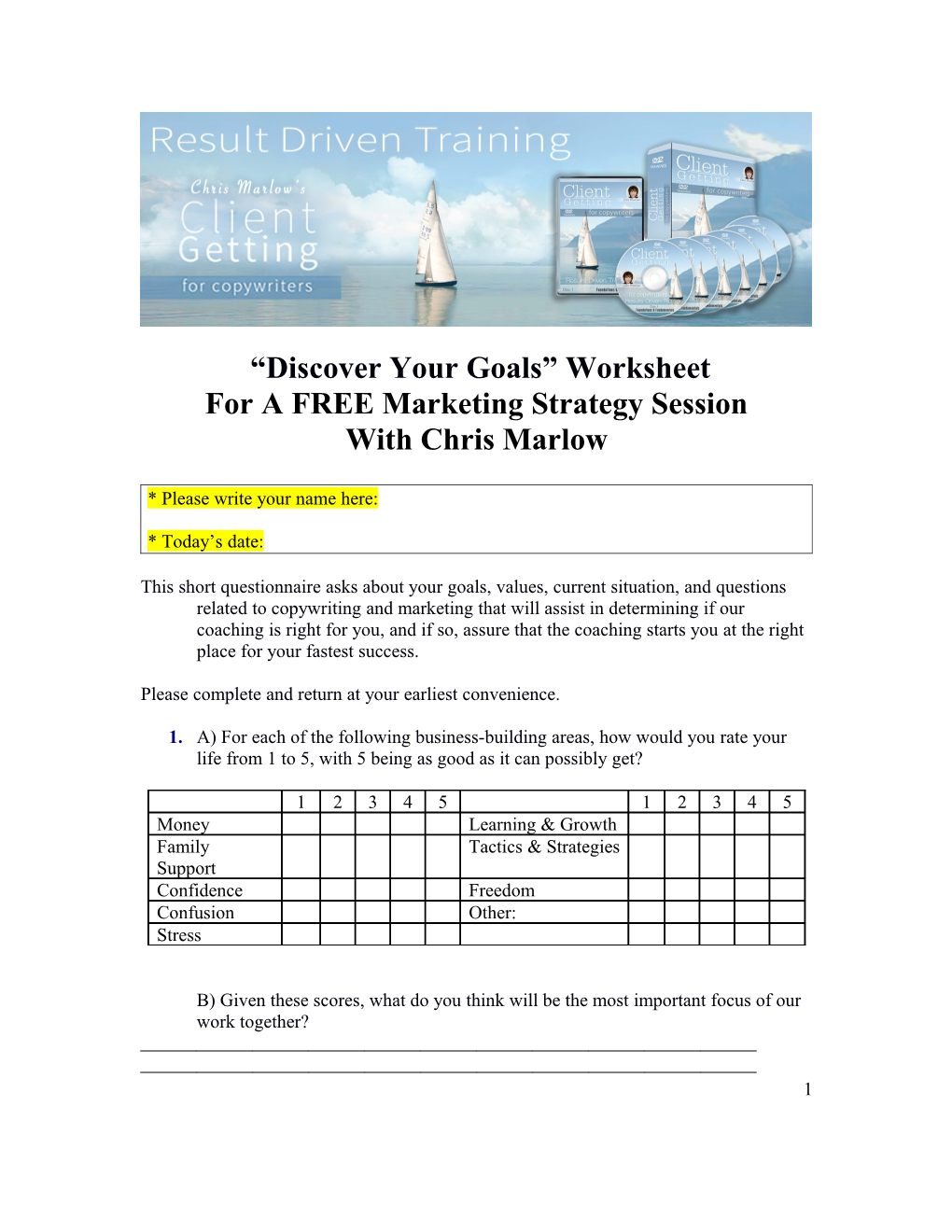 Discover Your Goals Worksheet