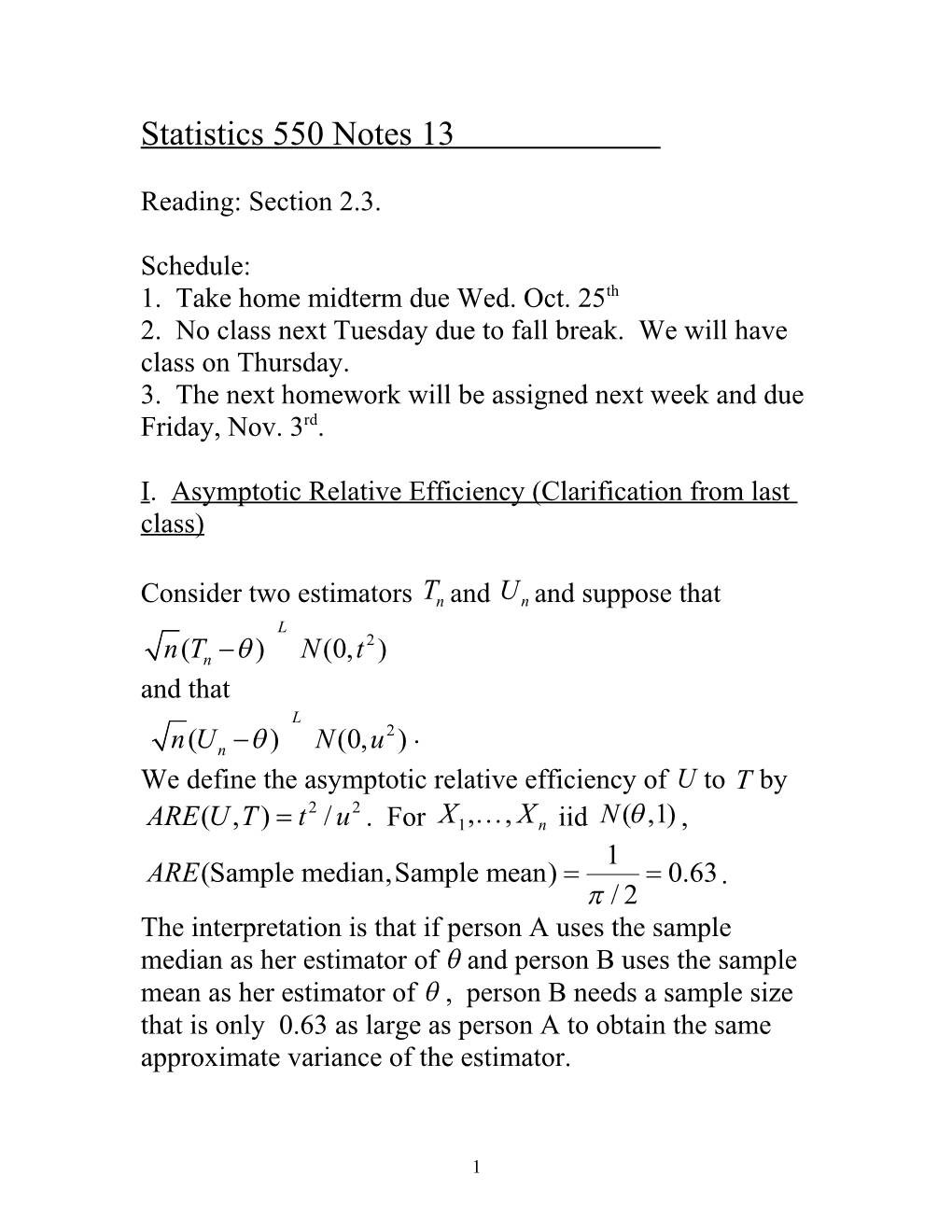 ORMAT Statistics 550 Notes 13