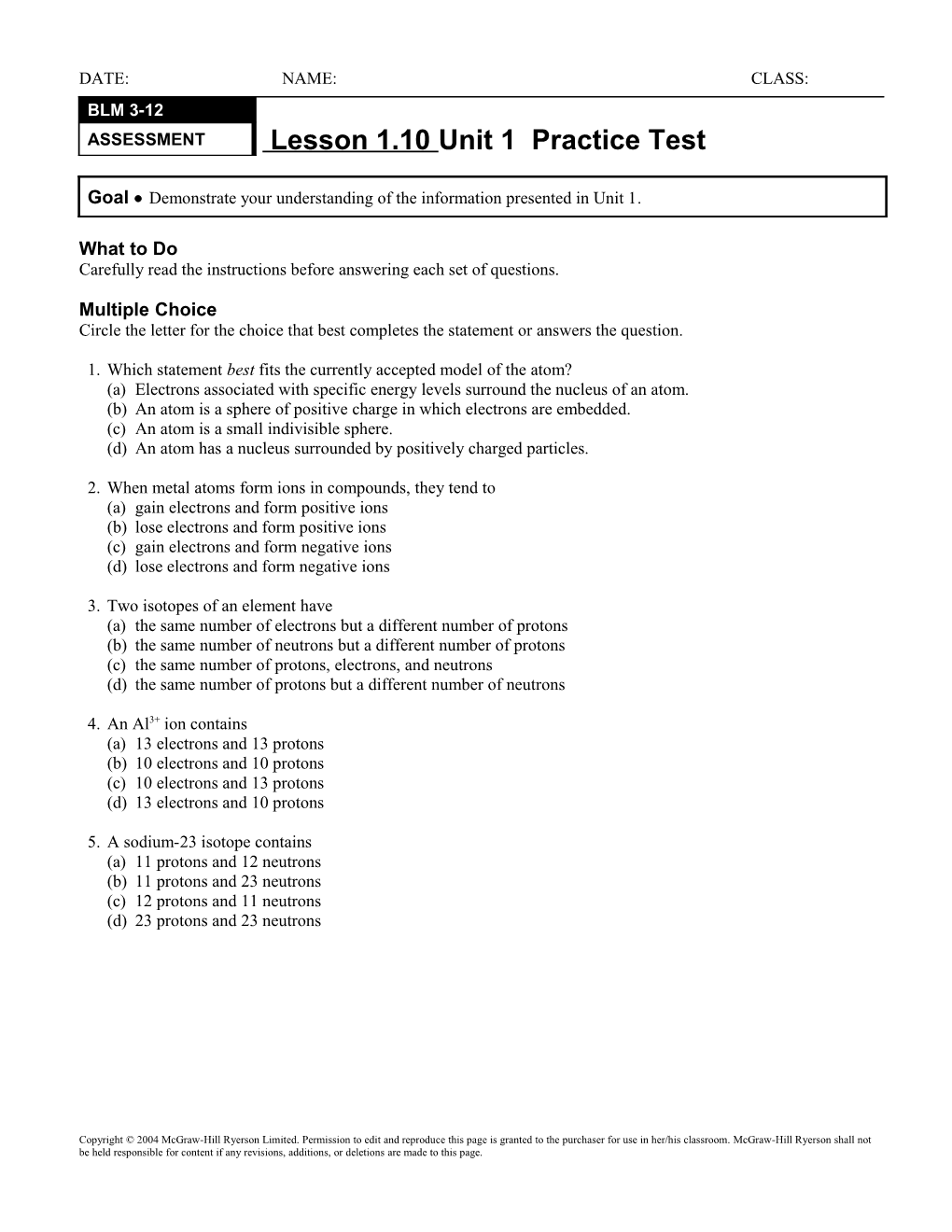 Lesson 1.10Unit 1 Practice Test