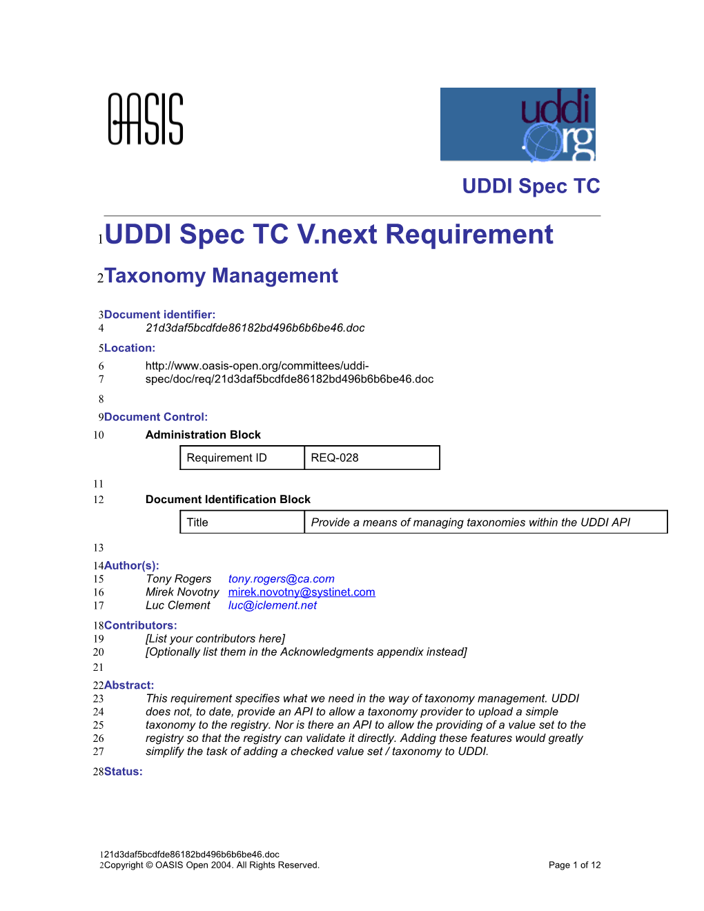 UDDI Spec TC V.Next Requirement