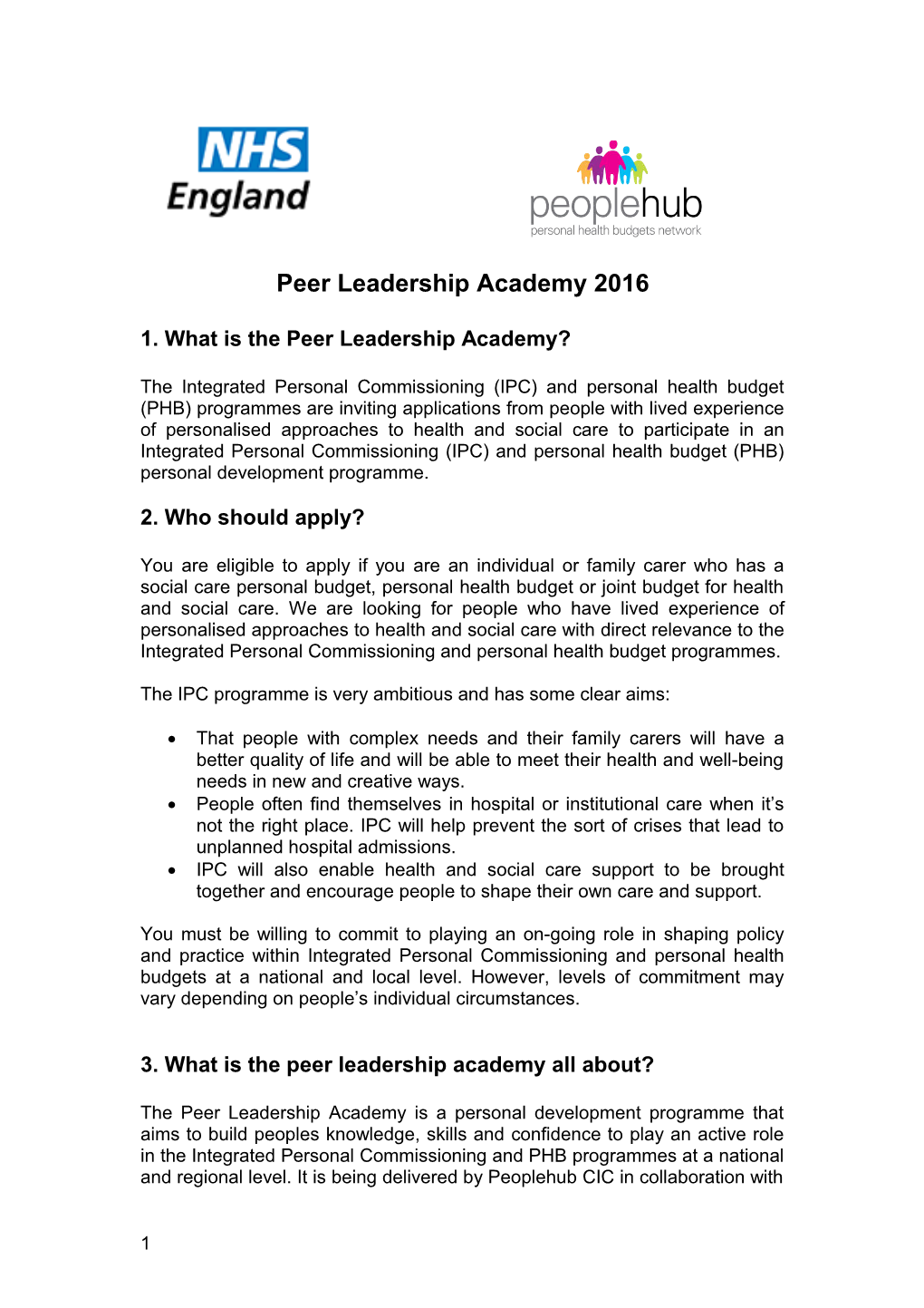 1. What Is the Peer Leadership Academy?