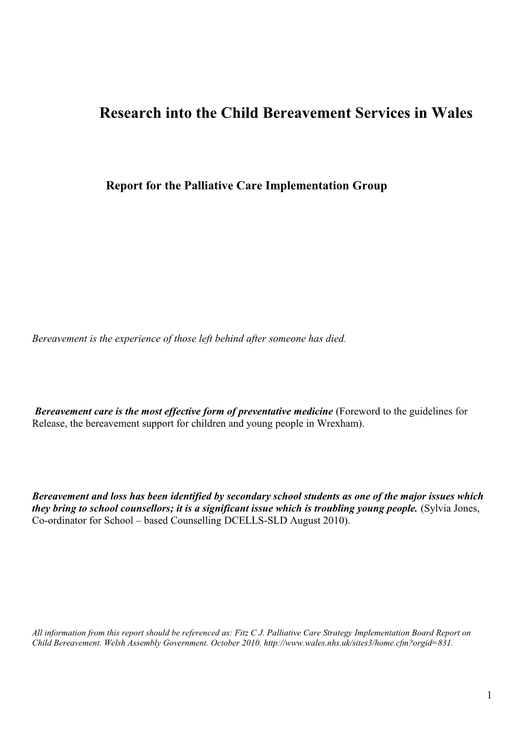Research Into the Child Bereavement Services in Wales