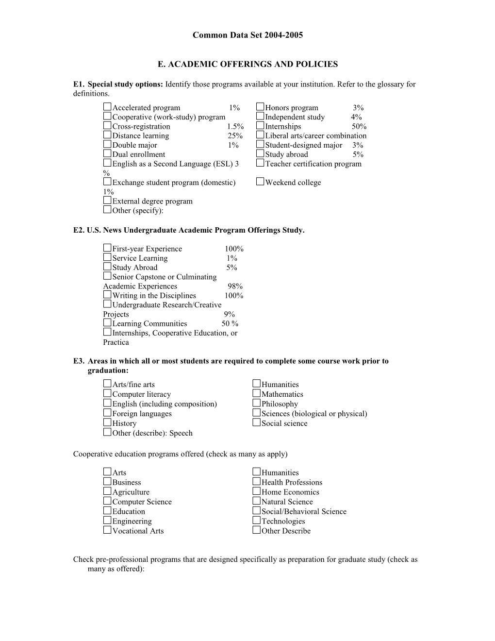 E. Academic Offerings and Policies