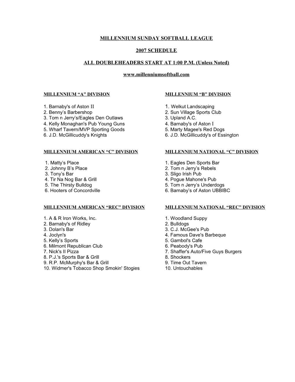 Millennium American C Division