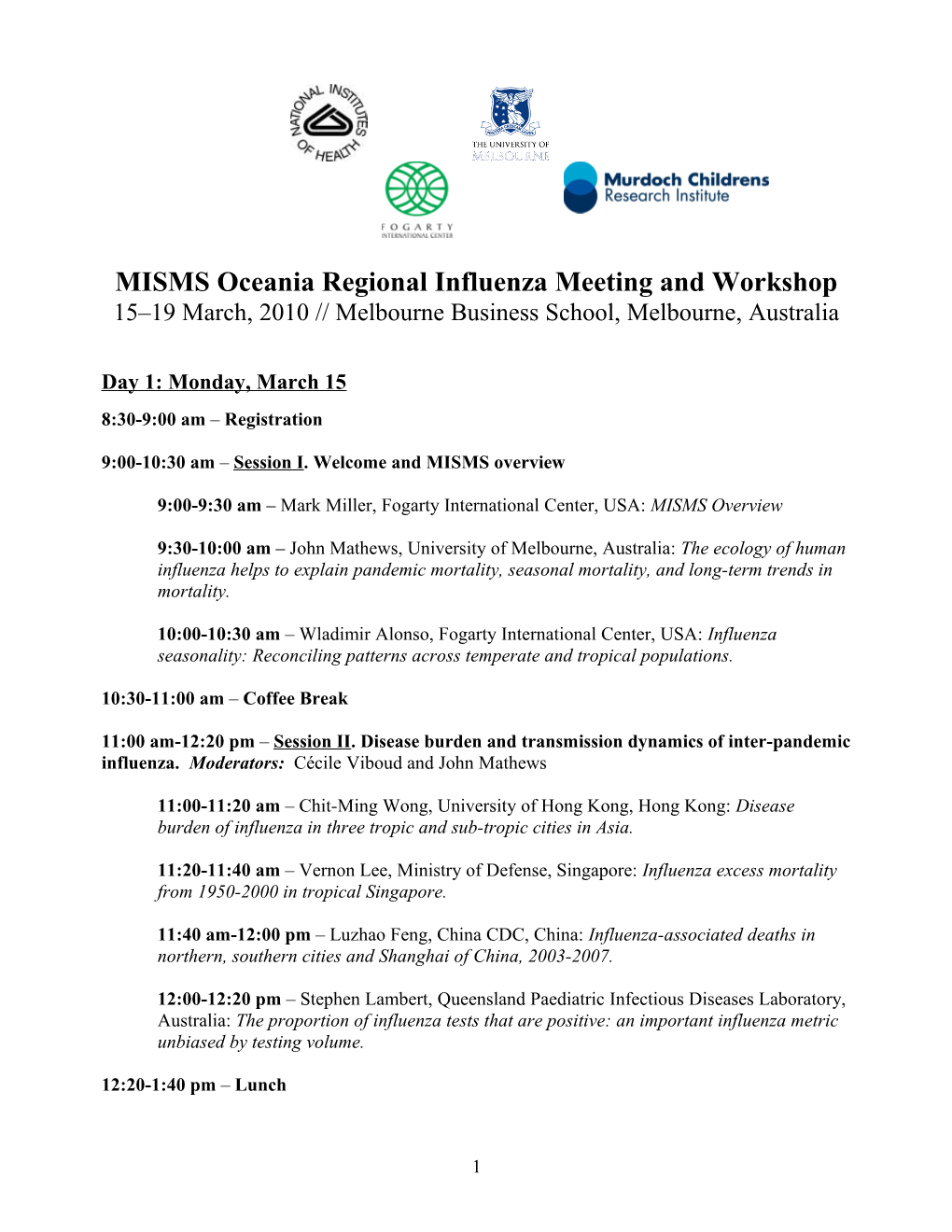 MISMS Oceania Regional Meeting and Workshop