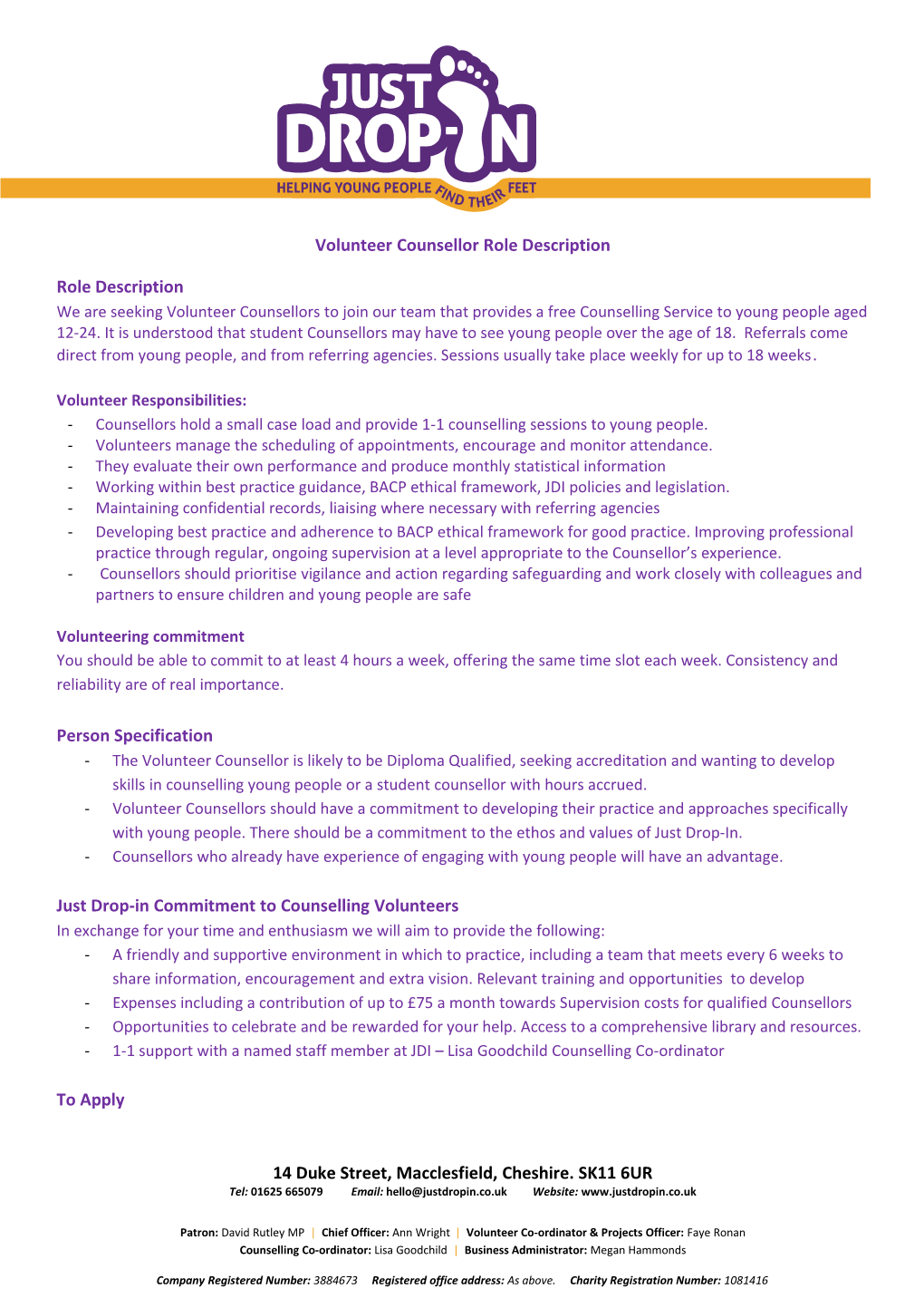 Volunteer Counsellor Role Description