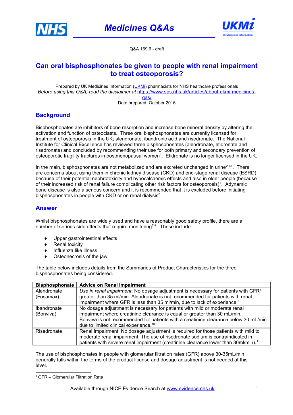 Can Oral Bisphosphonates Be Given to People with Renal Impairment to Treat Osteoporosis?