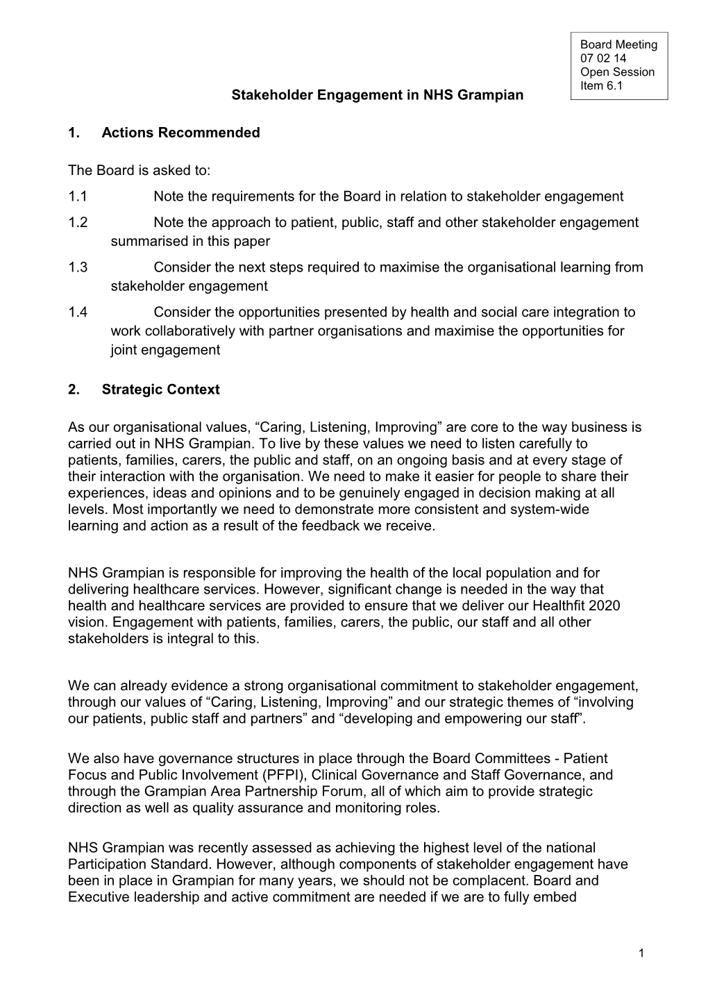 Item 6.1 for 7 Feb 14 Stakeholder Engagement Strategy