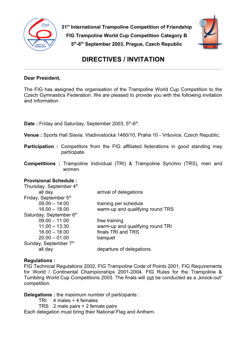 31St International Trampoline Competition of Frendship 2003