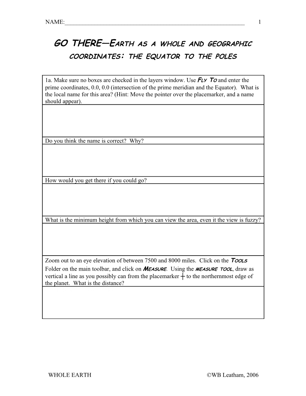 Earth As a Whole and Geographic Coordinates the Equator to the Poles