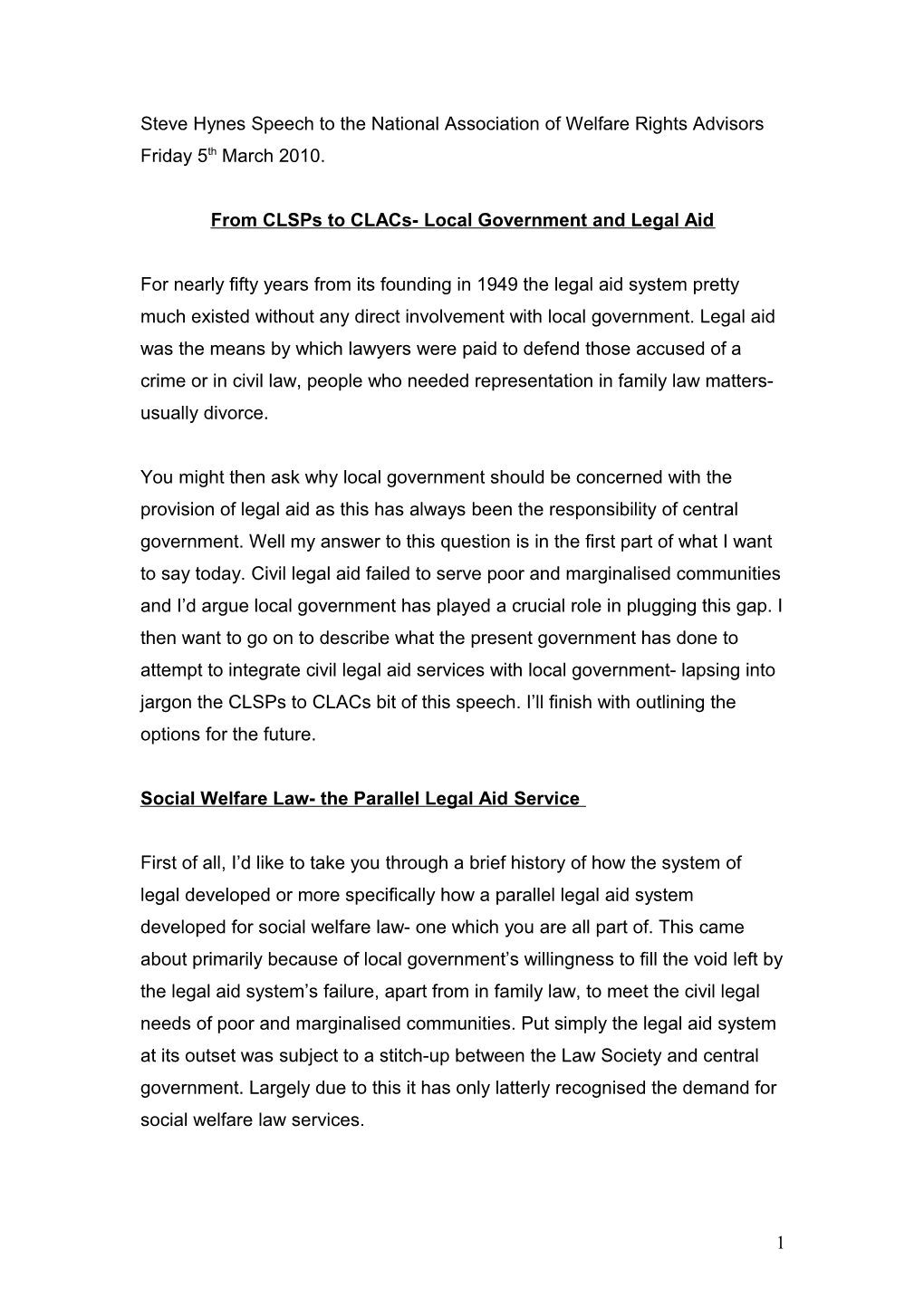 From Clsps to Clacs- Local Government and Legal Aid