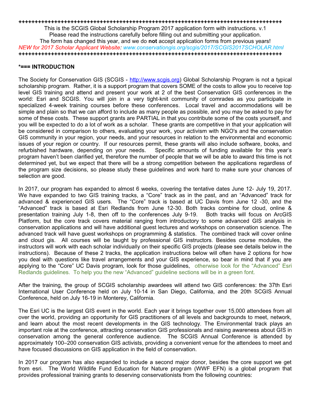 This Is the SCGIS Global Scholarship Program 2017 Application Form with Instructions. V.1