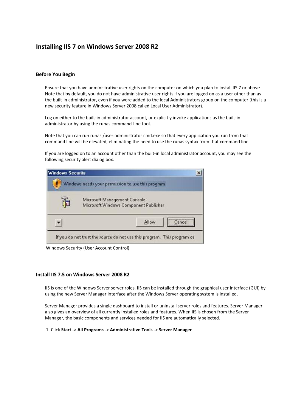 Installing IIS 7 on Windows Server 2008 R2