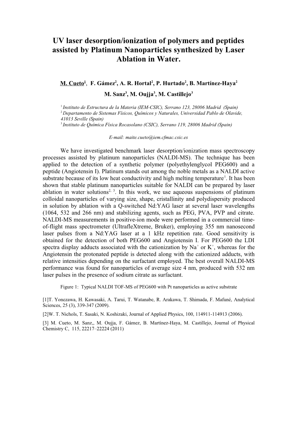 UV Laser Desorption/Ionization of Polymers and Peptides Assisted by Platinum Nanoparticles