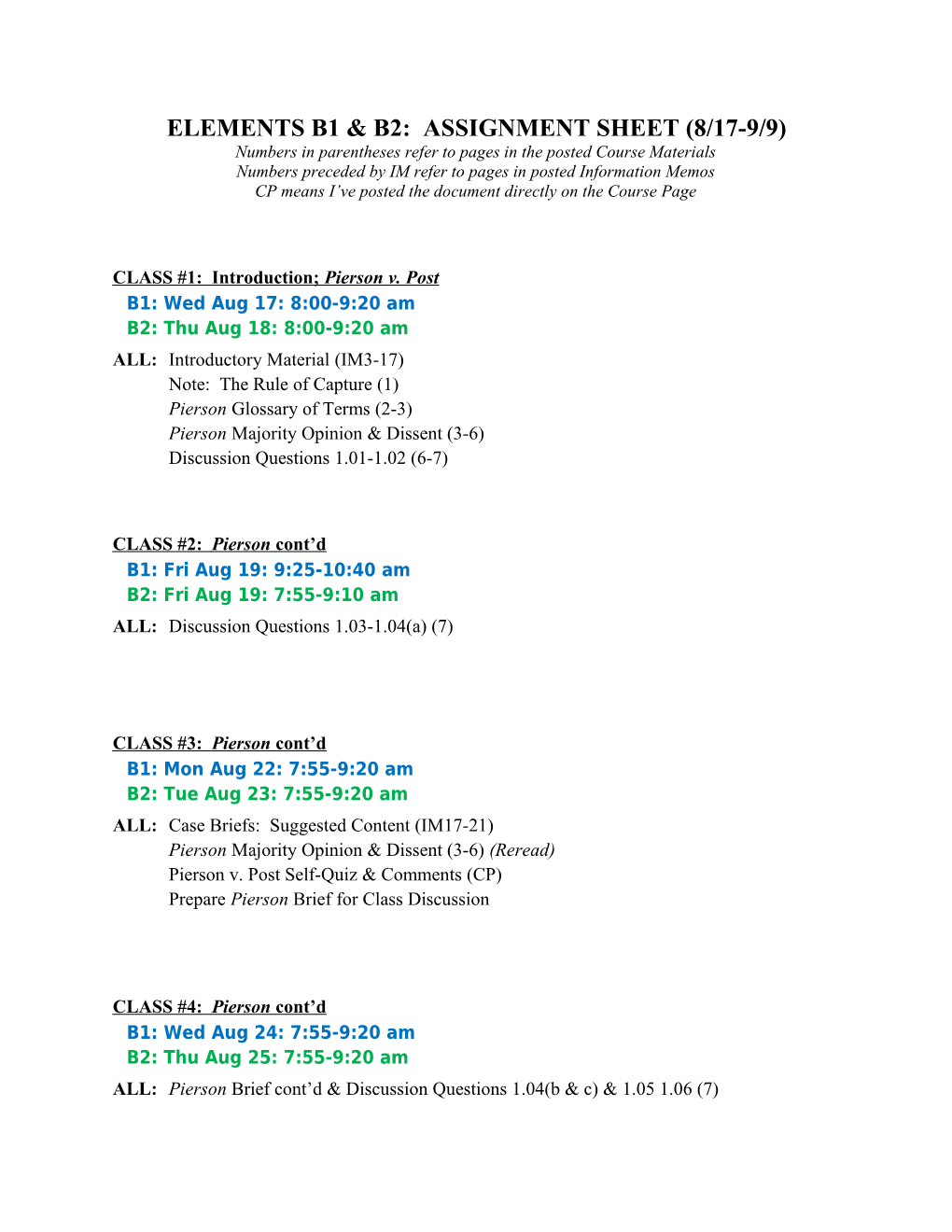 Elements Eh: Assignment Sheet (8/27- ) s1