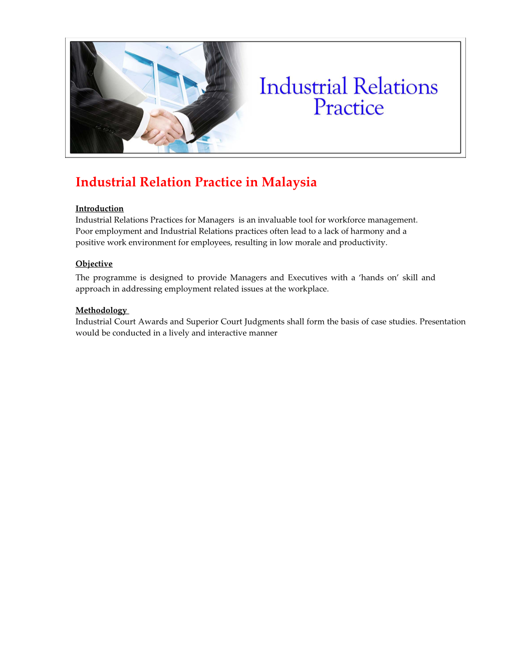 Industrial Relation Practice in Malaysia