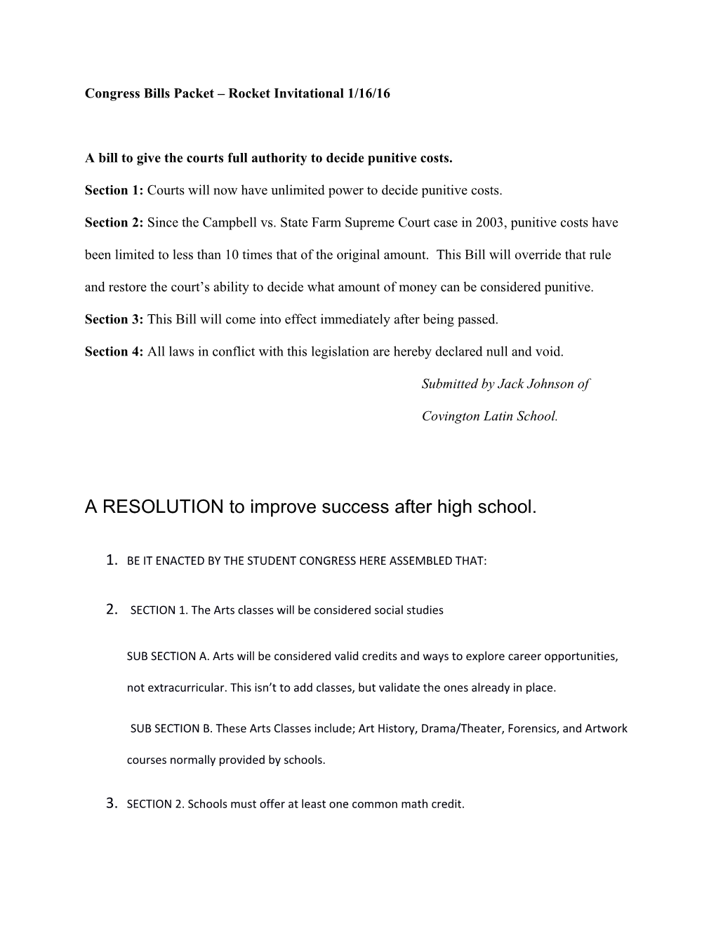 Congress Bills Packet Rocket Invitational 1/16/16