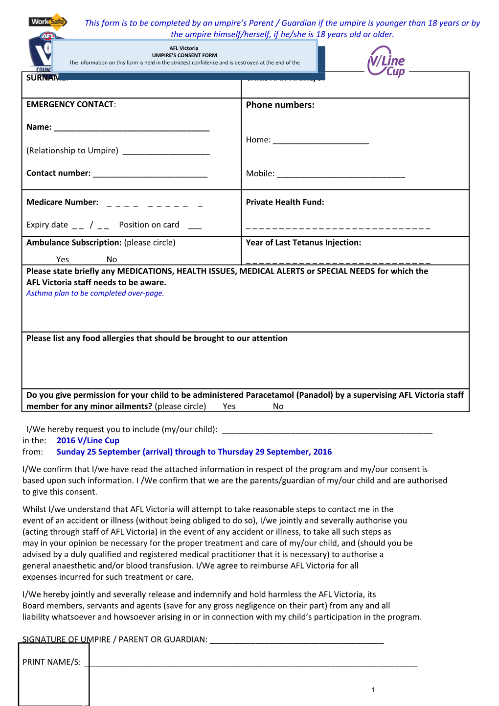 This Form Is to Be Completed by an Umpire S Parent / Guardian If the Umpire Is Younger