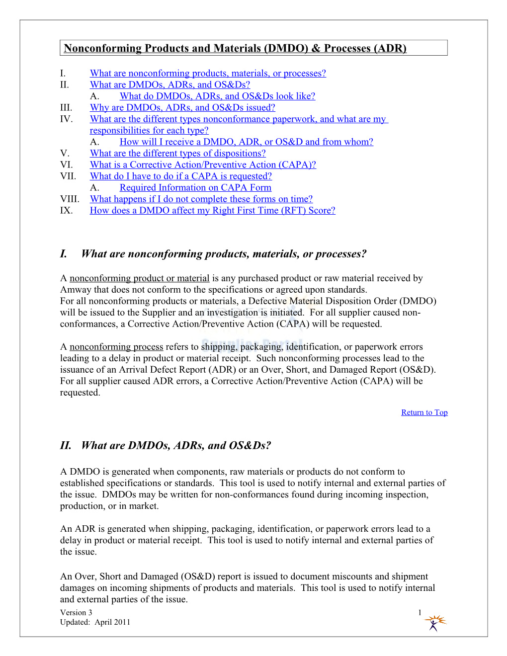 DMDO (Defective Material Disposition Order)