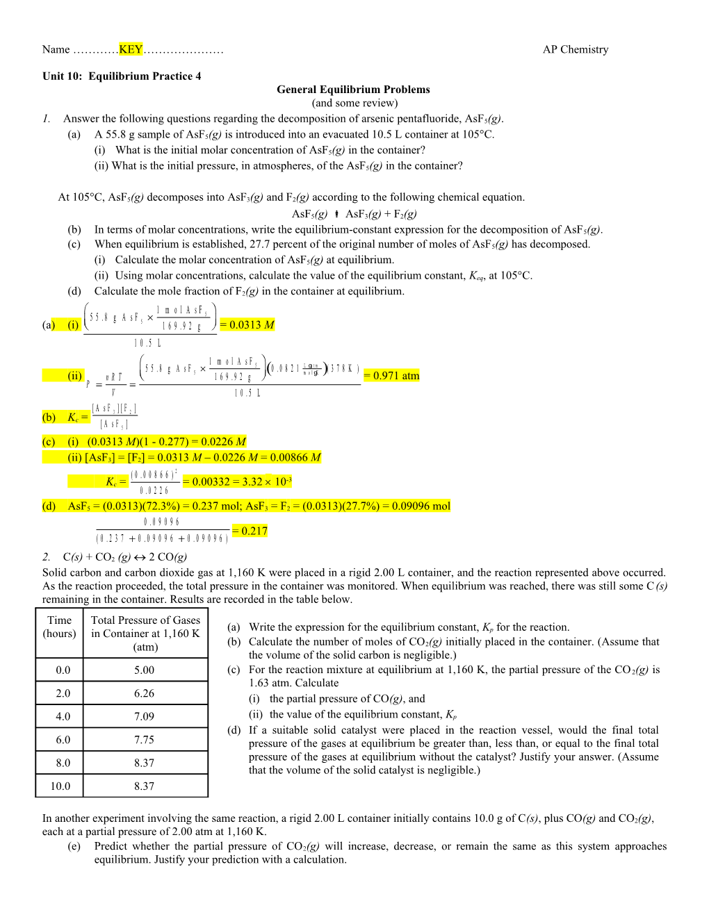 Unit 10: Equilibrium Practice 4