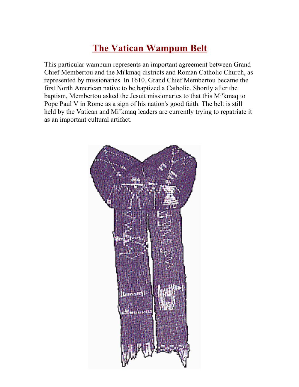 The Vatican Wampum Belt