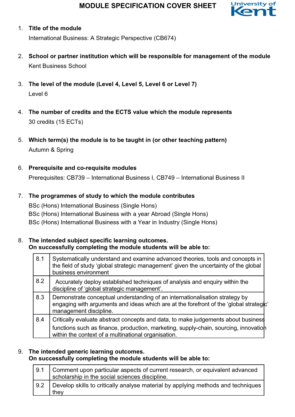 International Business: a Strategic Perspective (CB674)