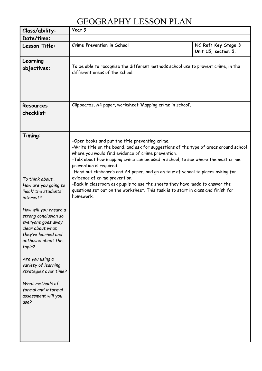 Geography Lesson Plan