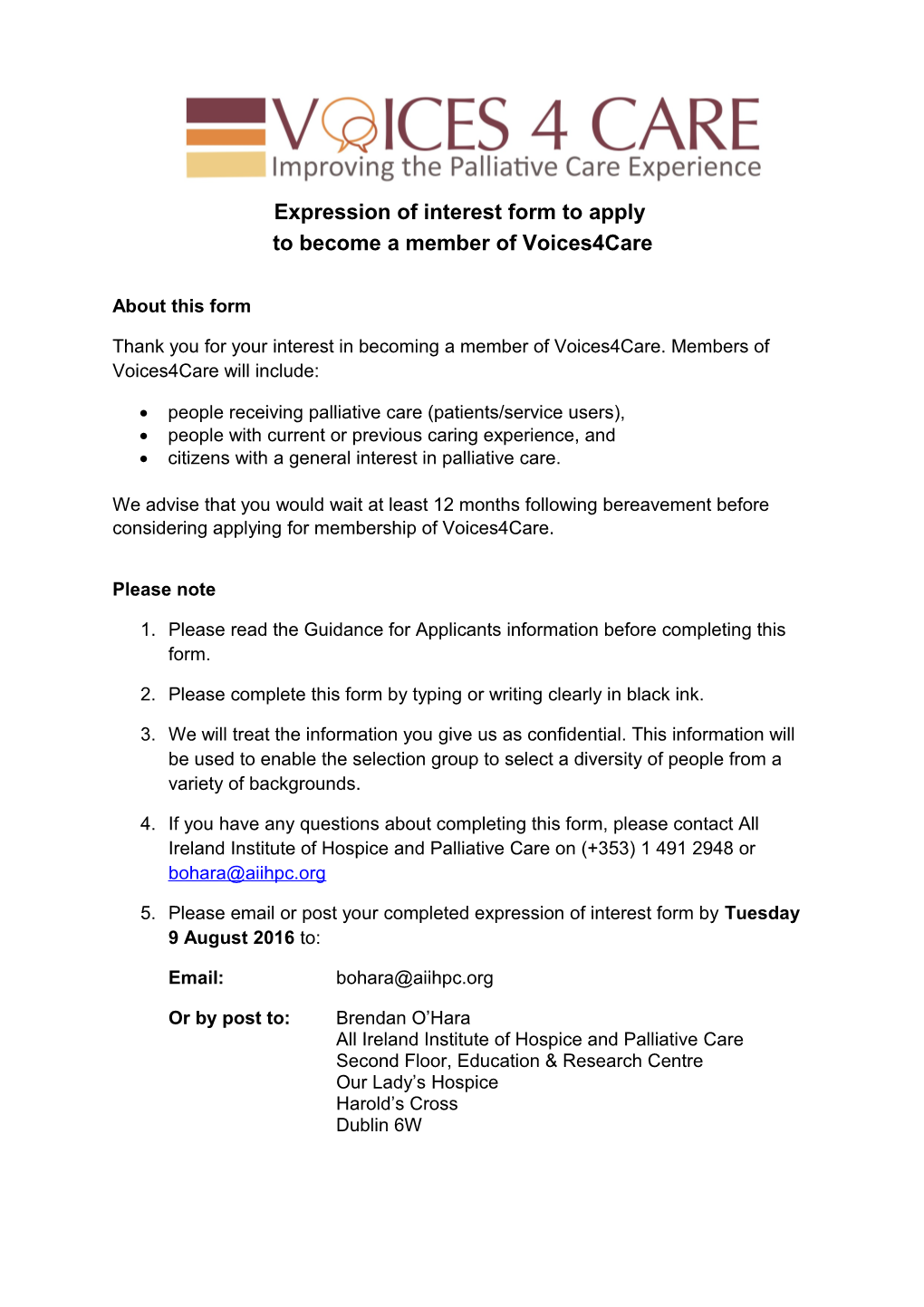 Expression of Interest Form to Apply