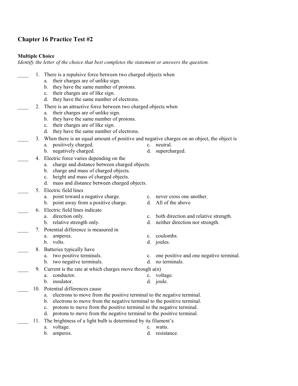 Chapter 16 Practice Test #2