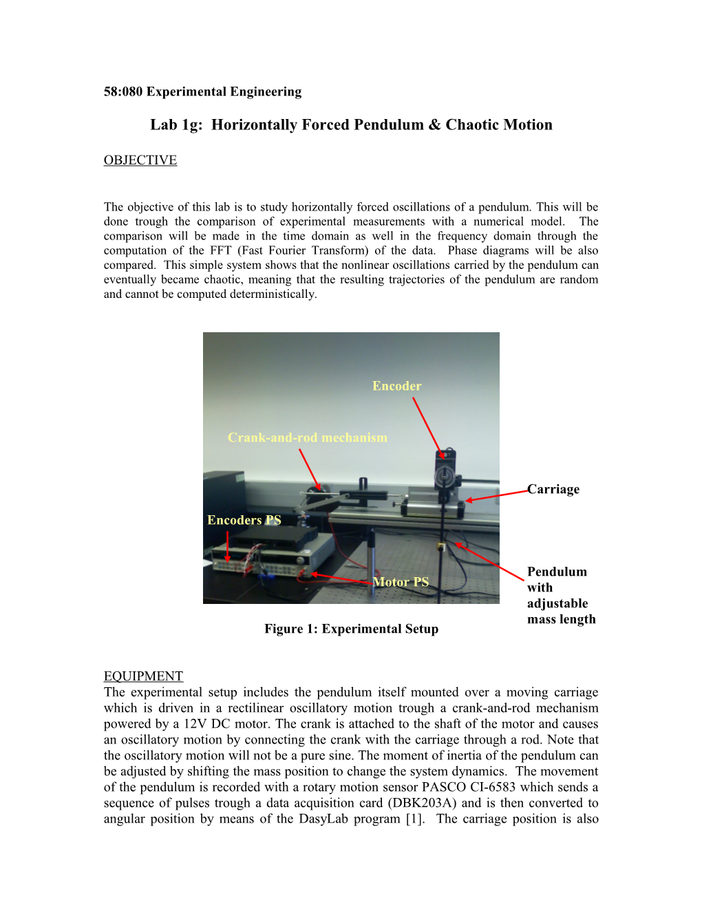 Lab 1G: Horizontally Forced Pendulum & Chaotic Motion