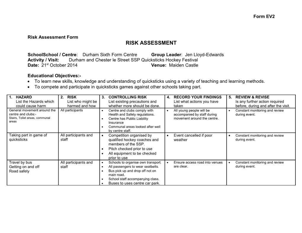 Risk Assessment Form