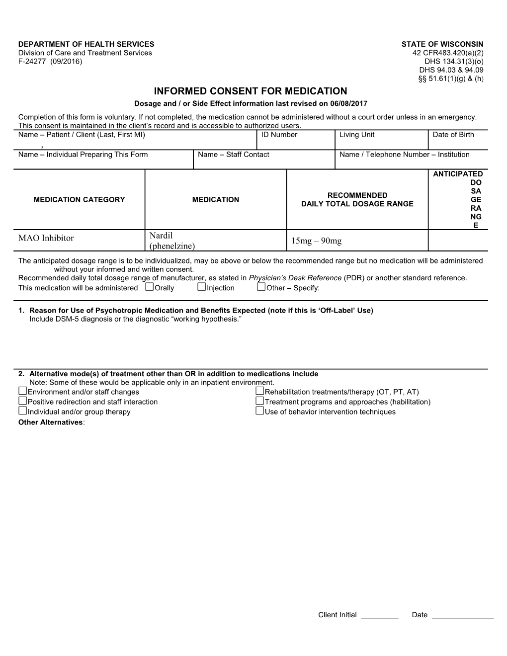 Informed Consent for Medication, Nardil