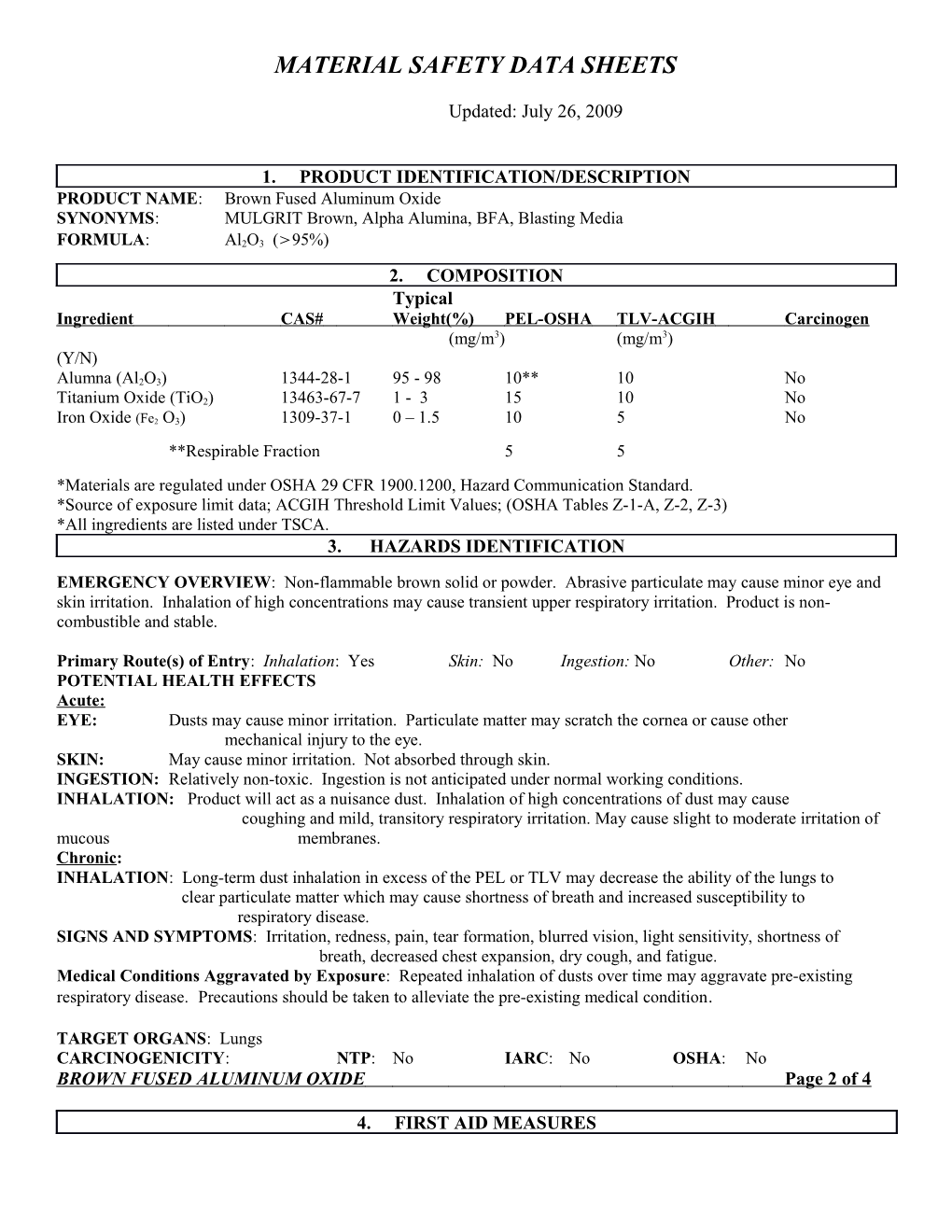 Material Safety Data Sheets