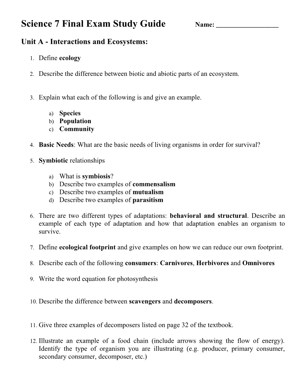 Unit a - Interactions and Ecosystems