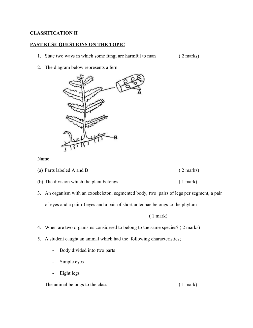 Past Kcse Questions on the Topic