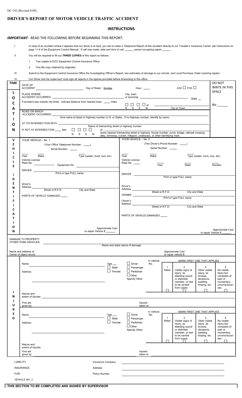 Driver S Report of Motor Vehicle Traffic Accident