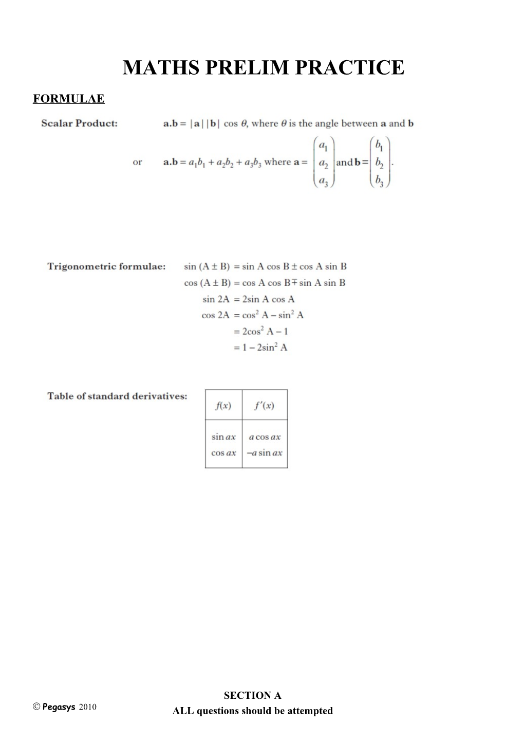 Maths Higher Prelim (1,2) 2009-10