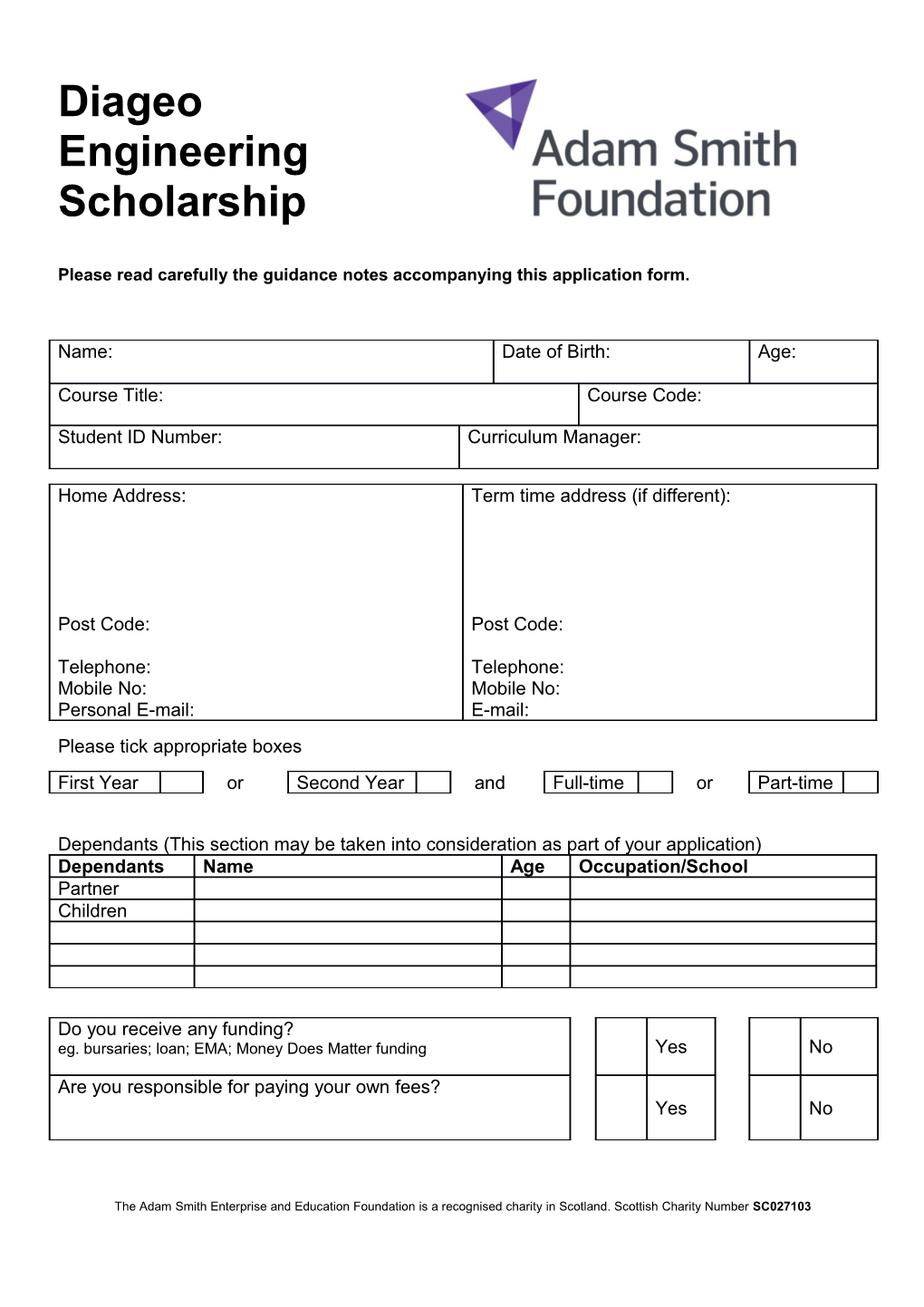 Russell Trust Scholarship Application Form 2013