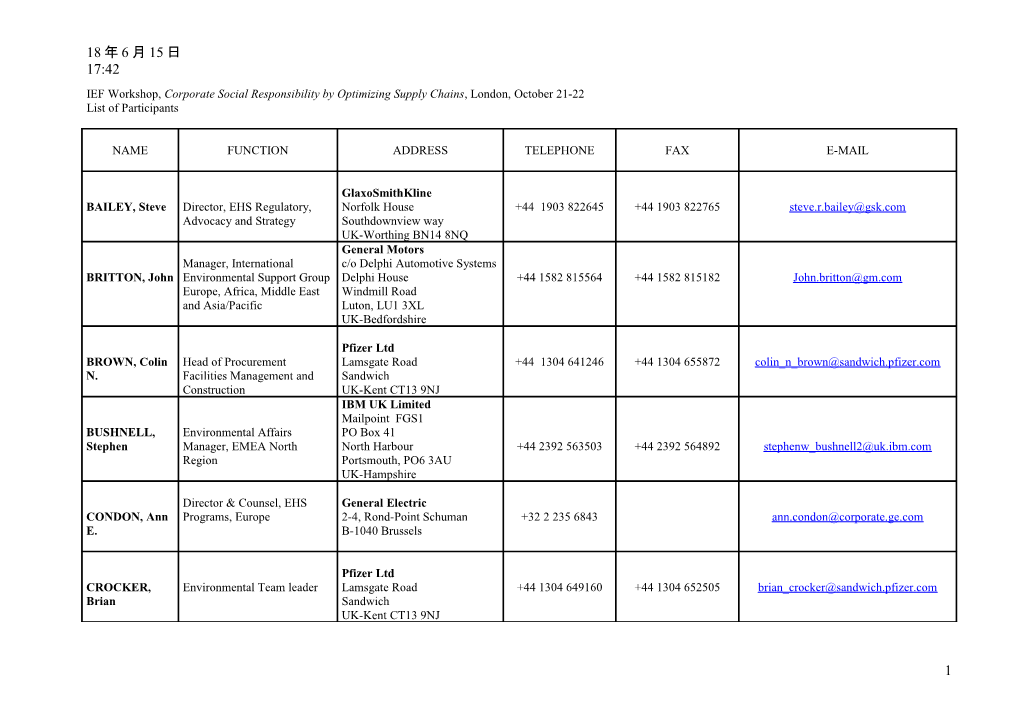 IEF Workshop, Corporate Social Responsibility by Optimizing Supply Chains, London, October 21-22