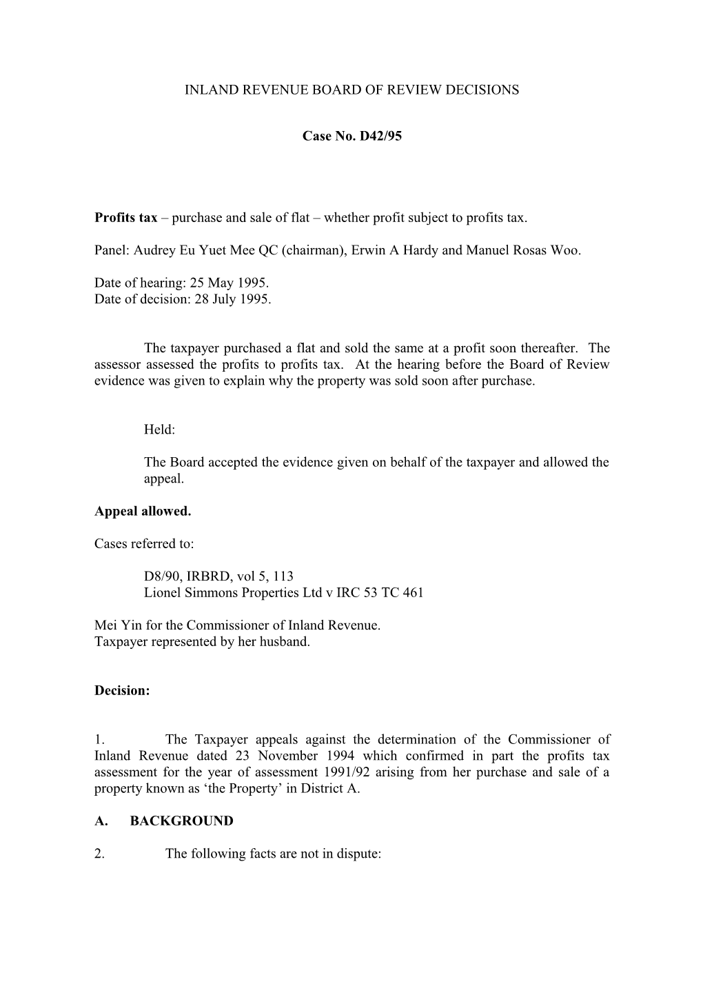 Profitstax Purchase and Sale of Flat Whether Profit Subject to Profits Tax