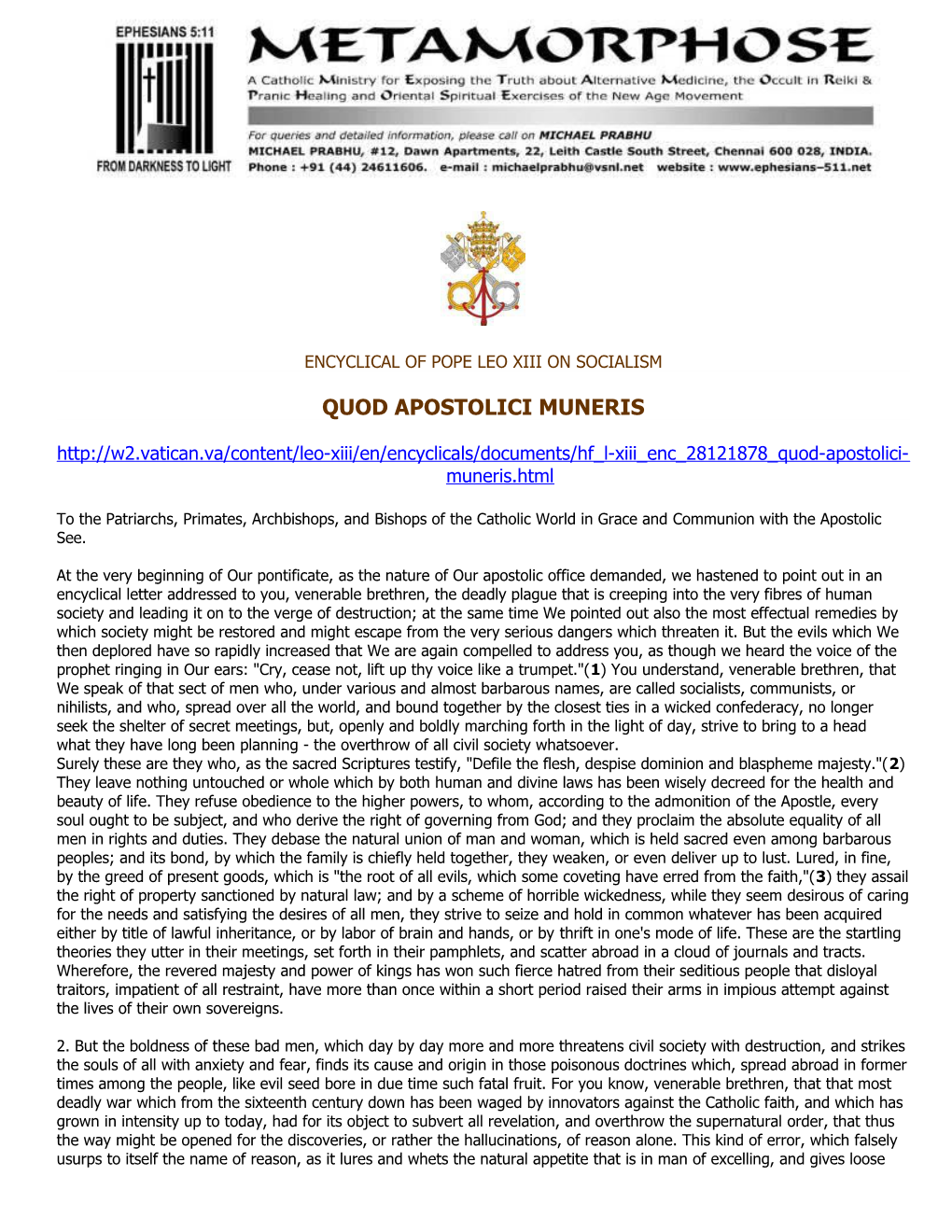 Encyclical of Pope Leo Xiii on Socialism