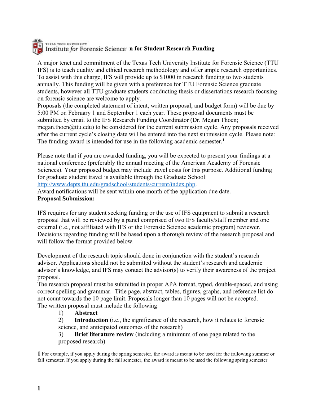 Application for Student Research Funding