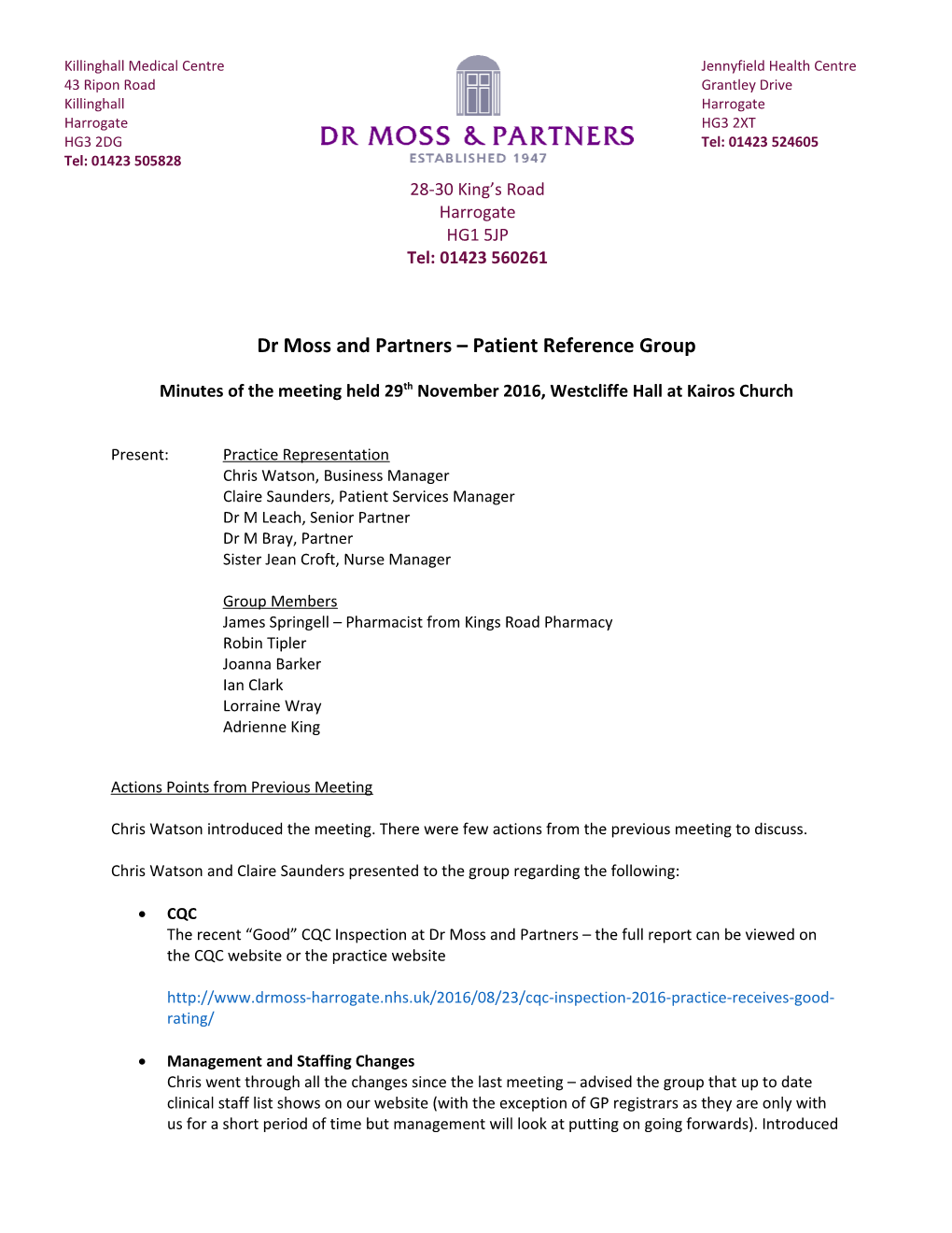 Dr Moss and Partners Patient Reference Group