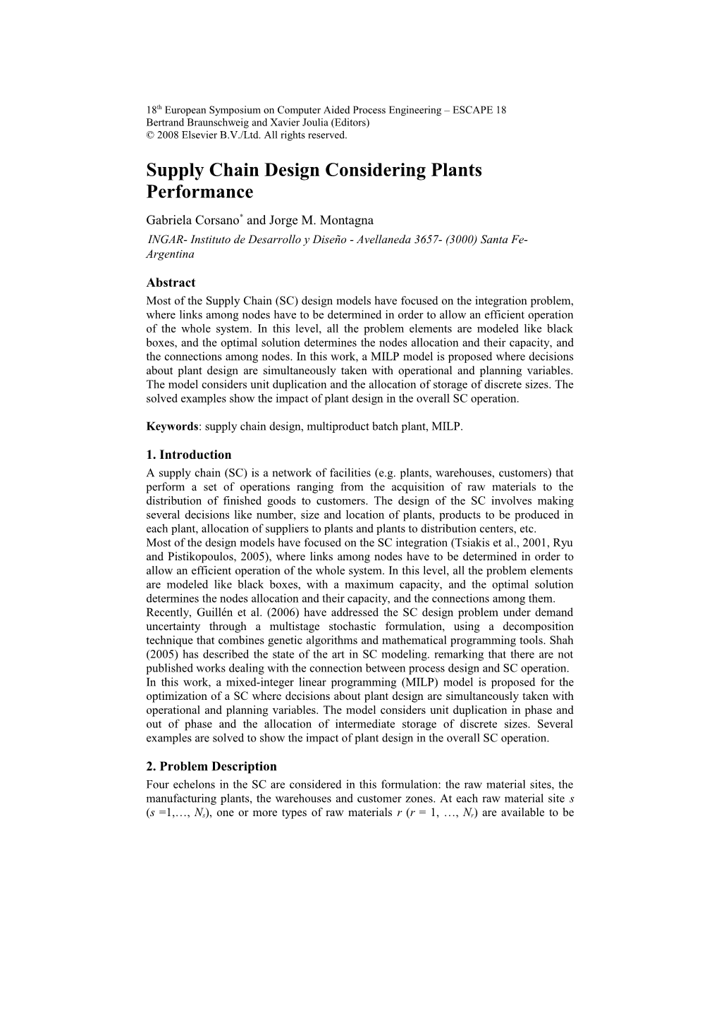 Supply Chain Design Considering Plants Performance