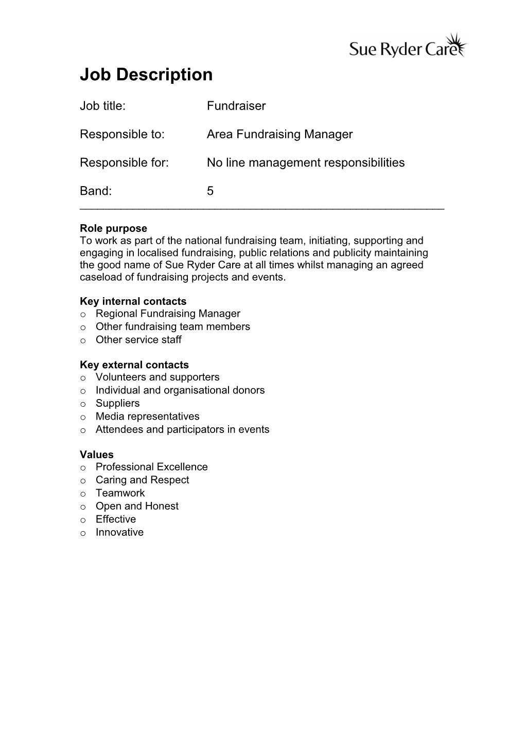 Responsible To: Area Fundraising Manager